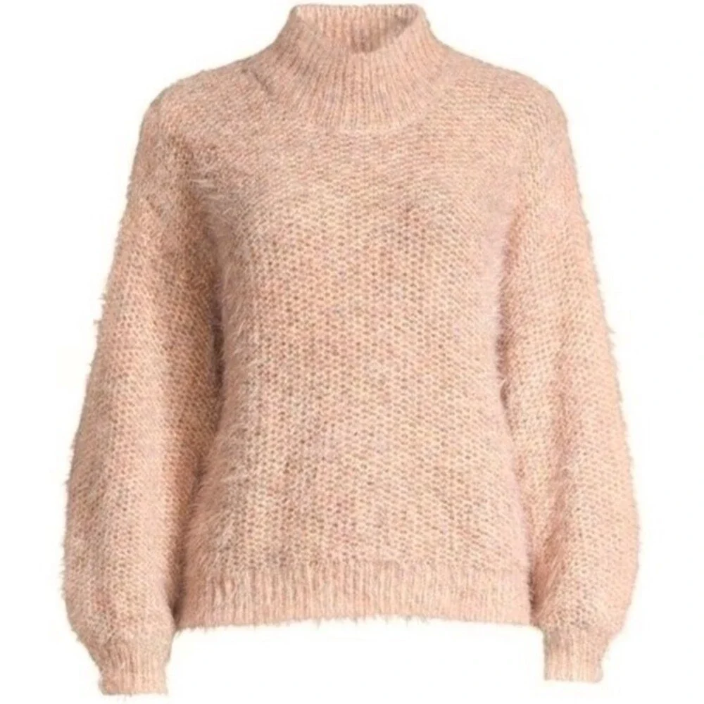 Joie Markita Sweater Funnel Neck Eyelash Pink Blush Neutral Alpaca Blend S